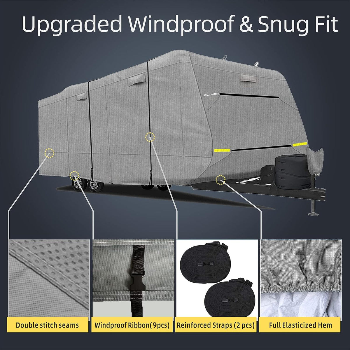Heavy Duty 6 Layers Windproof Waterproof Camper RV Cover with 4 Tire Covers and 2 Tongue Jack Cover R1534