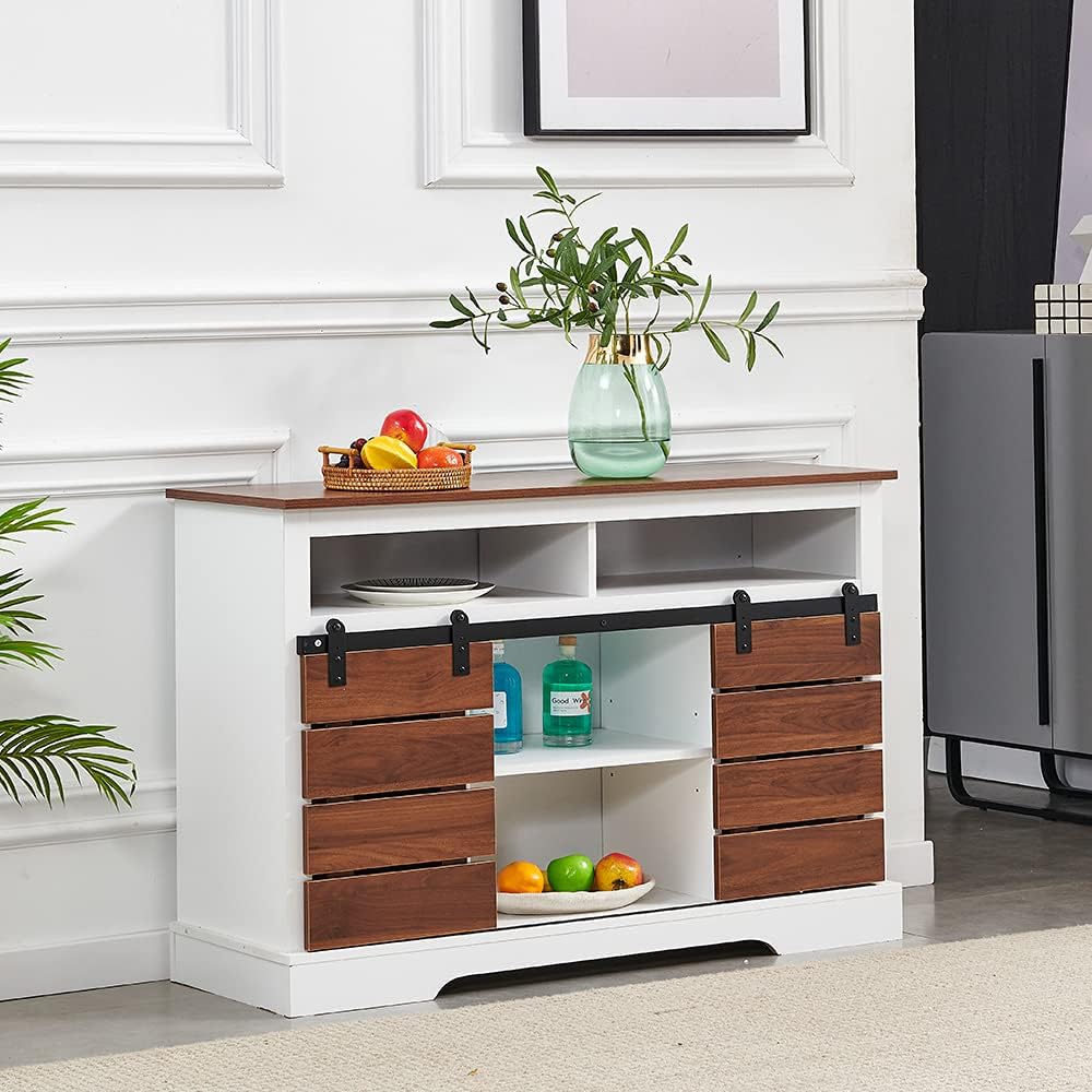 Barn Door Storage Cabinet Wooden with Shelves Freestanding Unit K164122