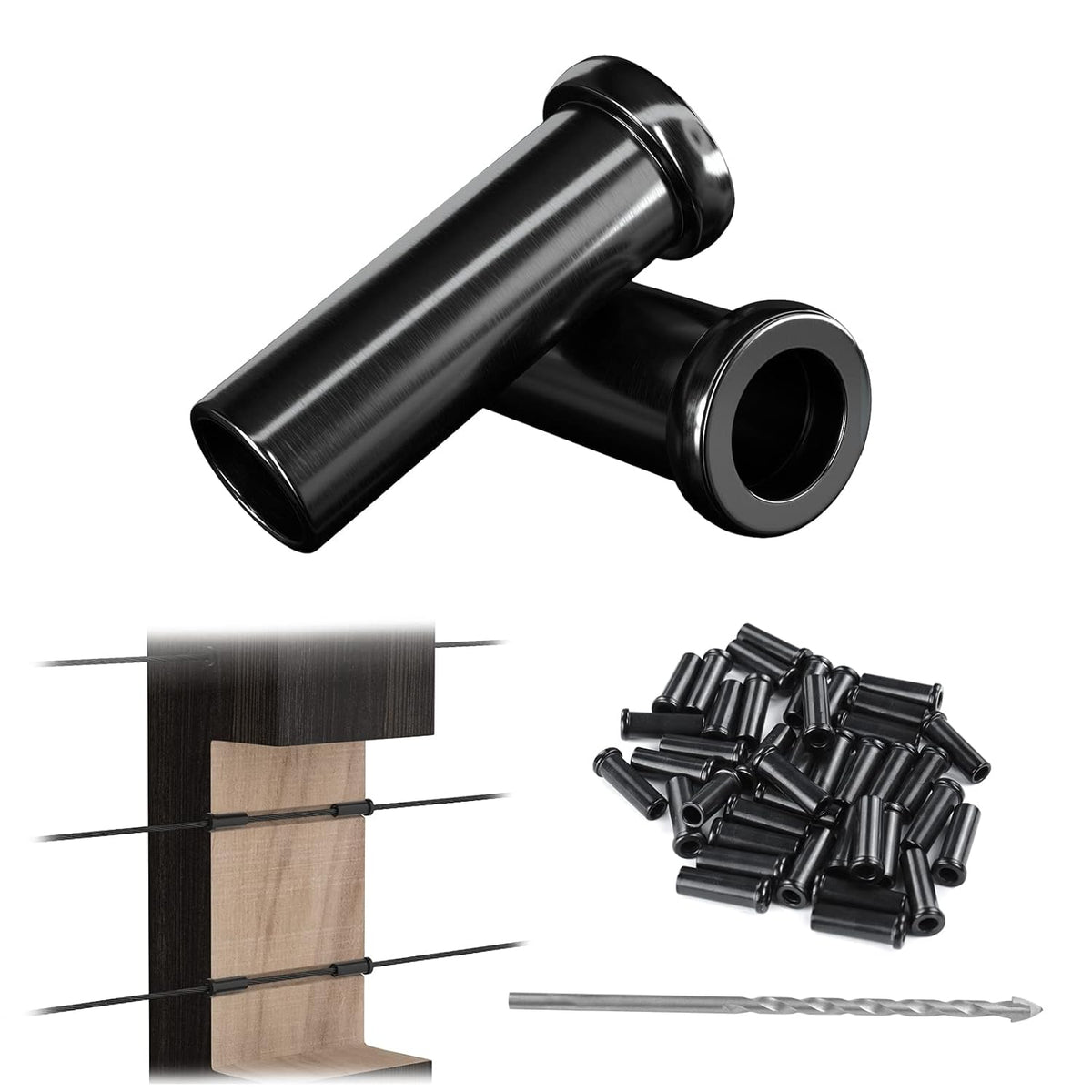Black Stainless Steel Cable Railing Kit Hardware for 1/8 Wire Rope Wood Posts T316 Marine Grade L93818