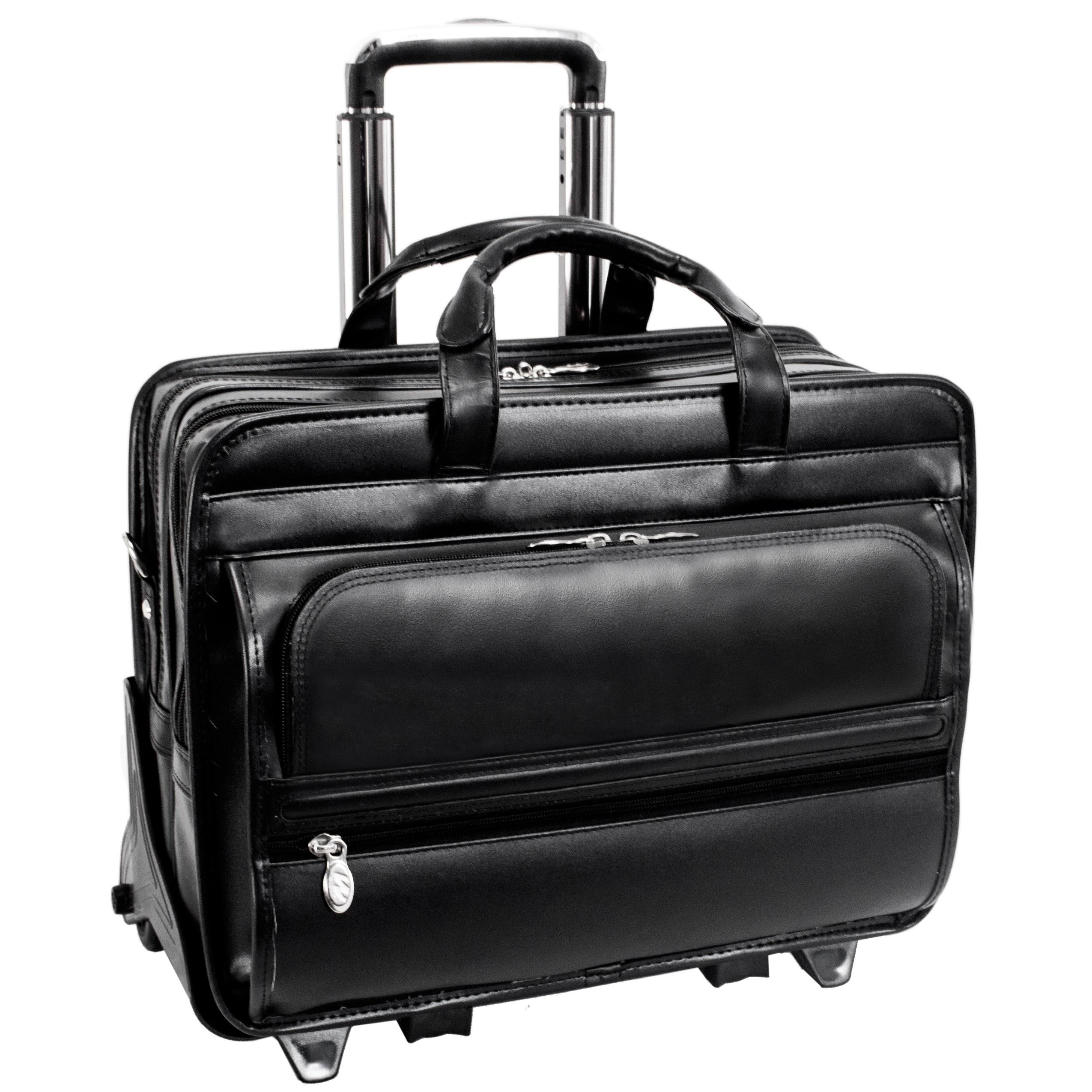 Black Leather 17 Detachable Wheeled Laptop Case I4613