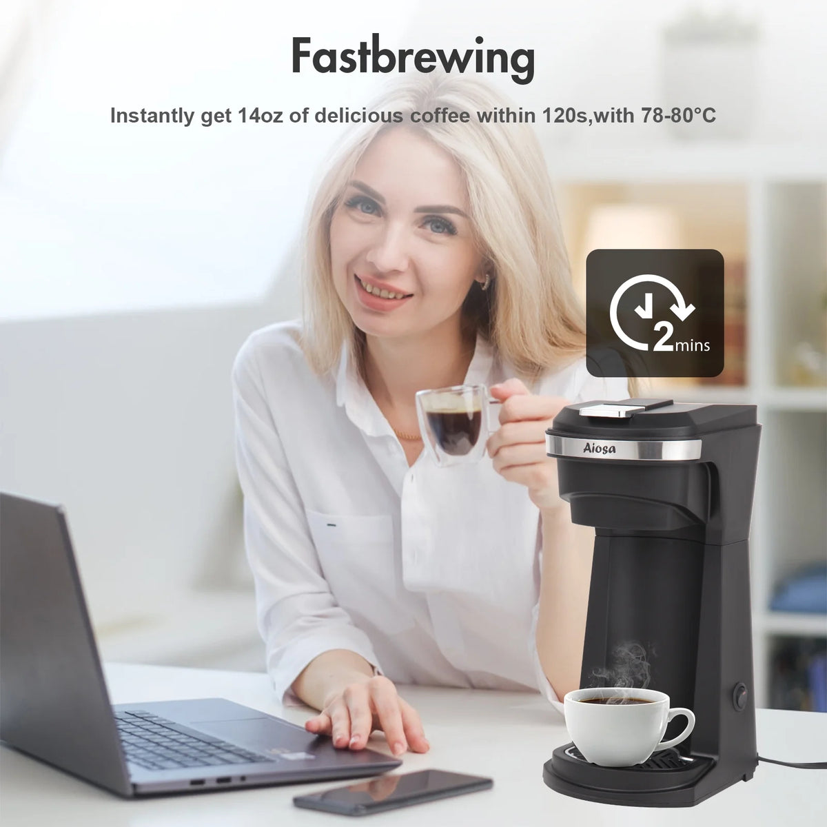 2 in 1 K Cup Coffee Maker with Single Travel Cup U8408