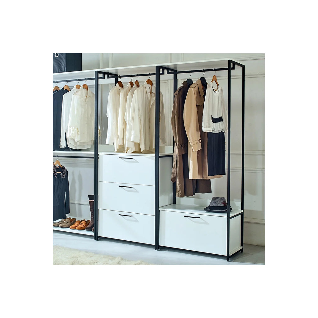 White Freestanding Wood Closet System with Metal Frame S6316