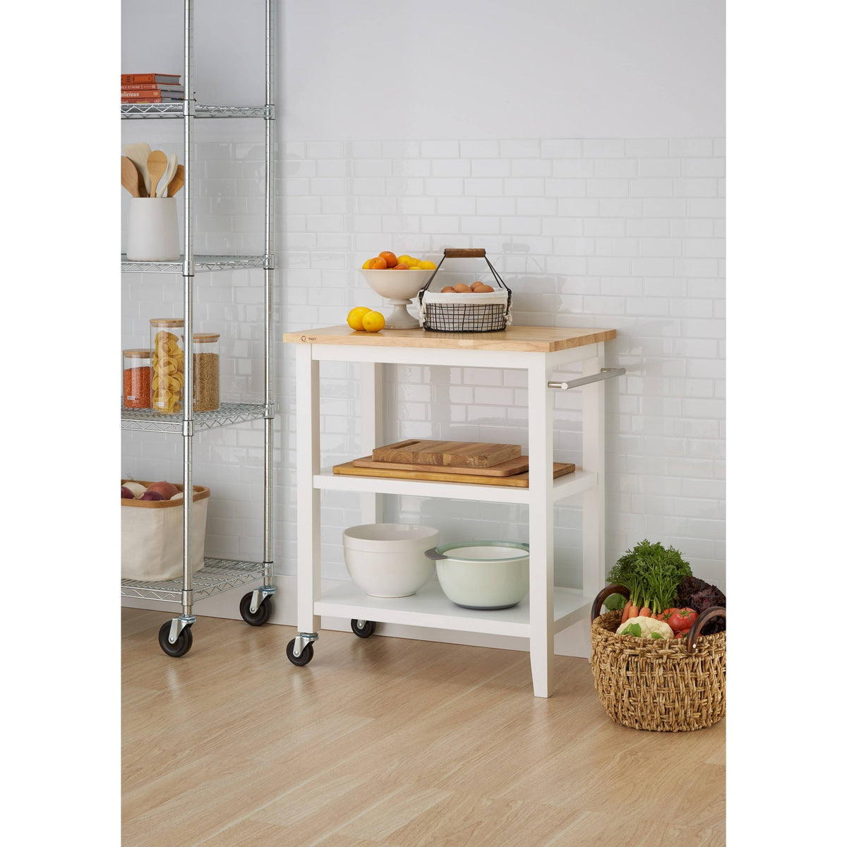 White Wood Kitchen Cart Y7884