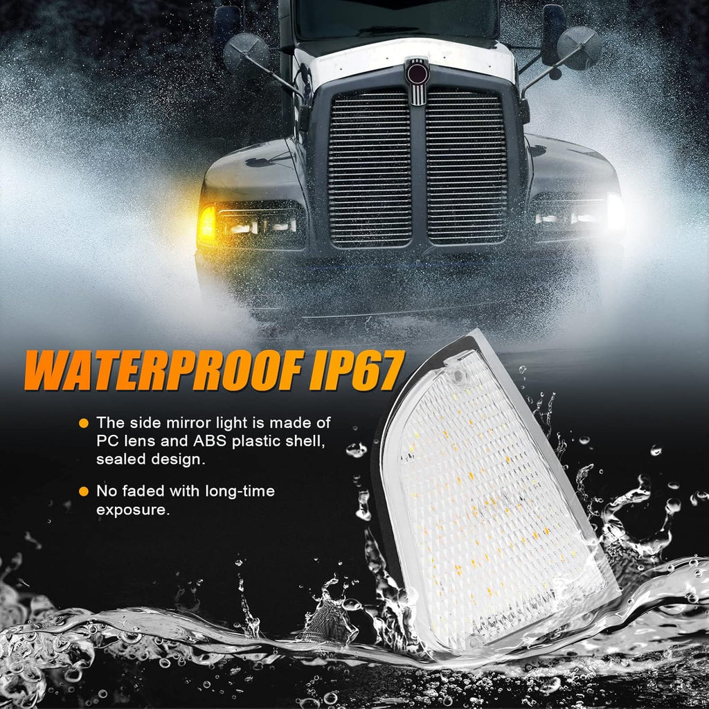 Front LED Turn Signal and Parking Lights Assembly for Kenworth T600 T660 K300 T300 T330, Amber and White, LH & RH, Clear Lens U2617