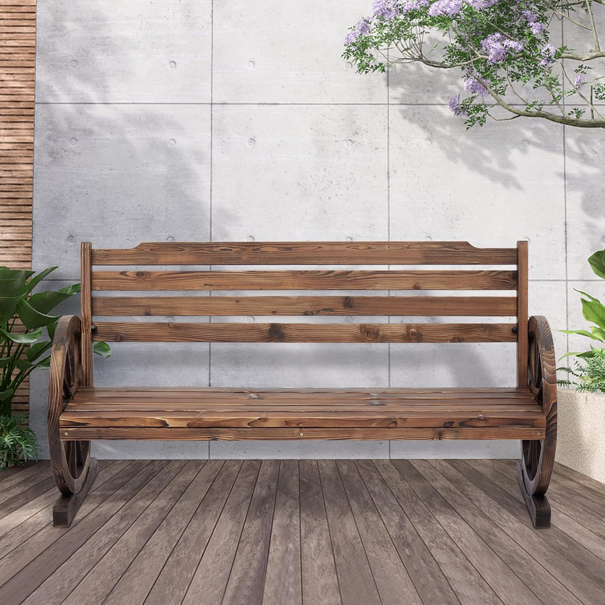 Wooden Wagon Wheel Bench Z4037