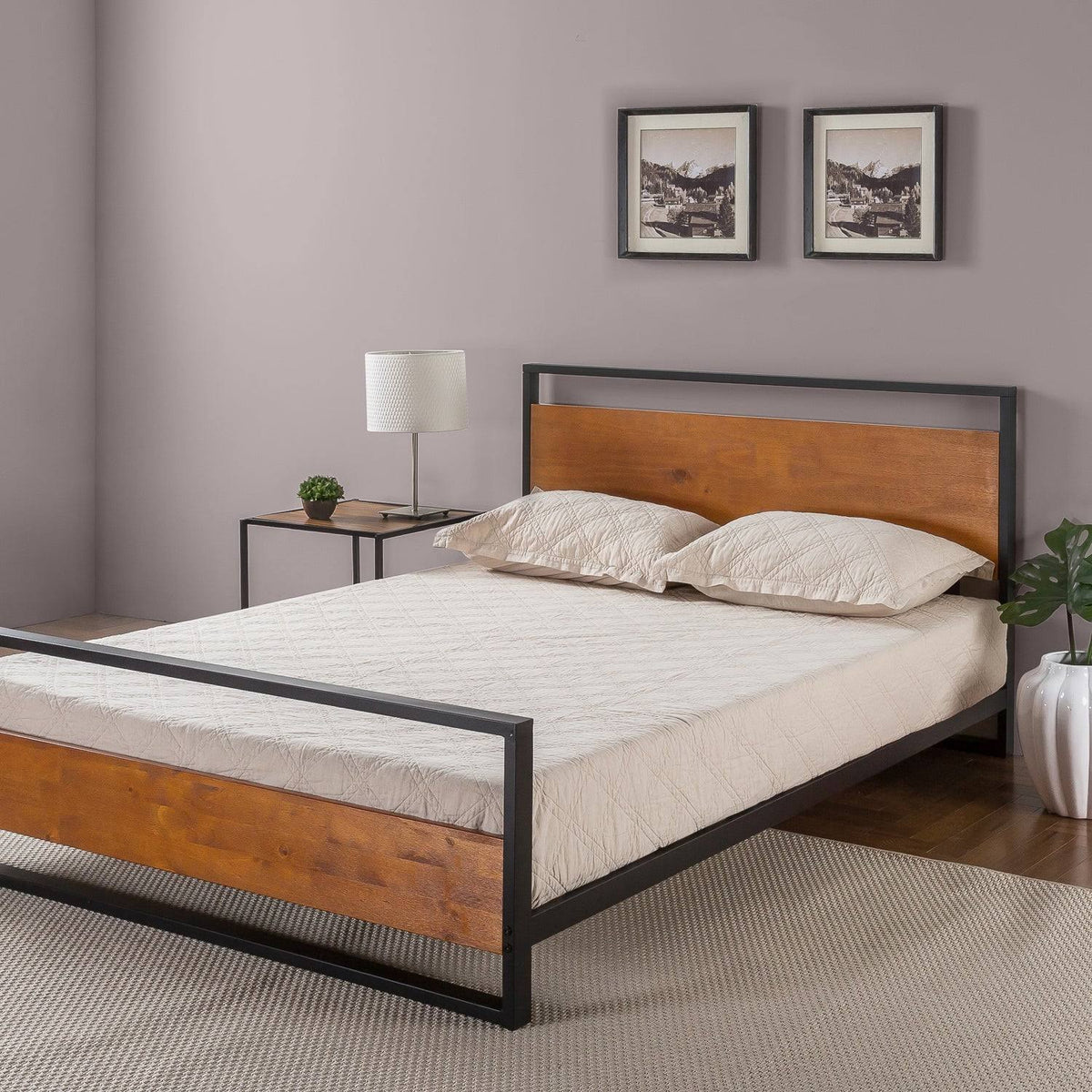 Twin Metal and Wood Platform Bed with Headboard and Footboard A81244