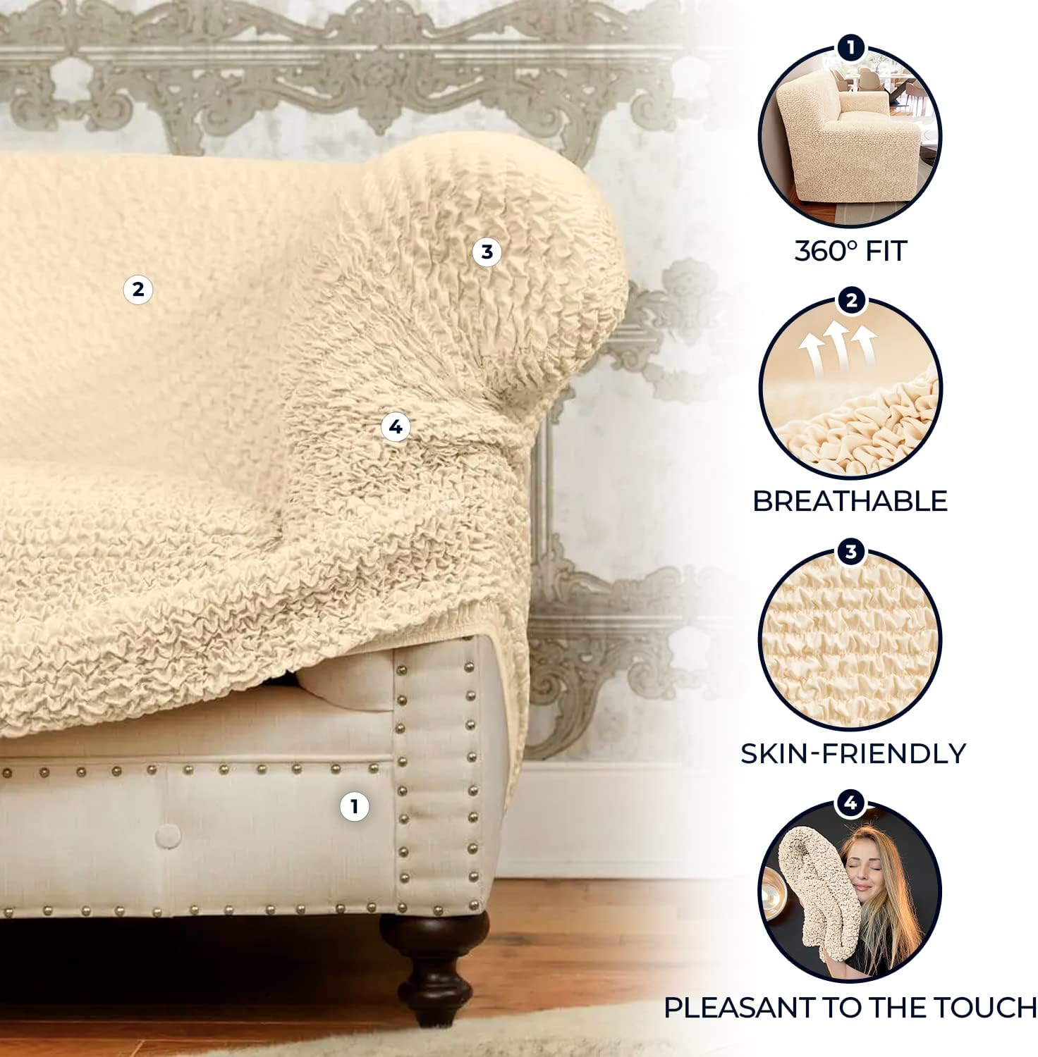 Cream L-Shape Sofa Slipcover C263