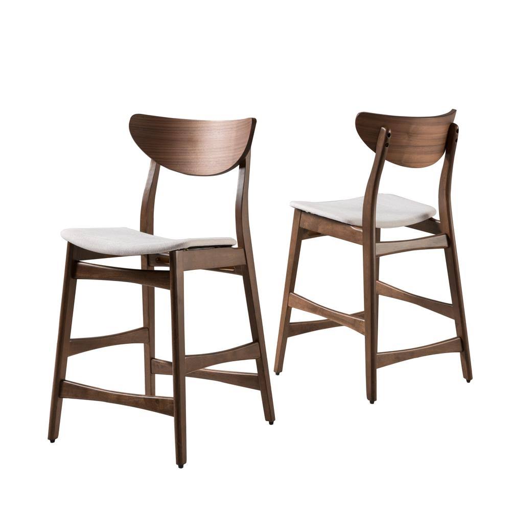 Light Beige/Walnut Finish Fabric Counter Chairs (Set of 2) U187887