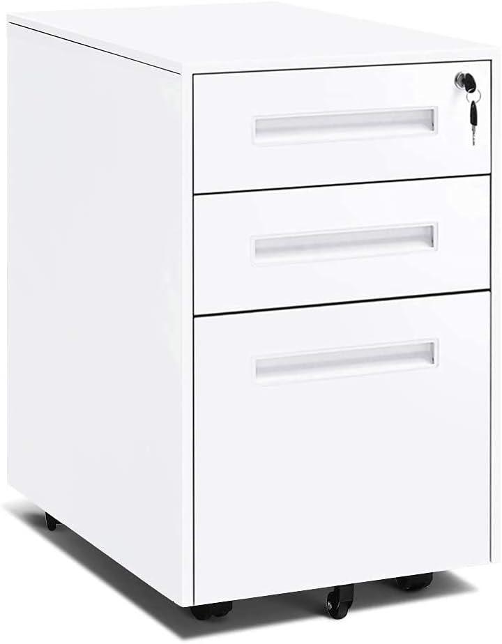 Black Mobile Filing Cabinet 3 Drawer with Lock Wheels N312