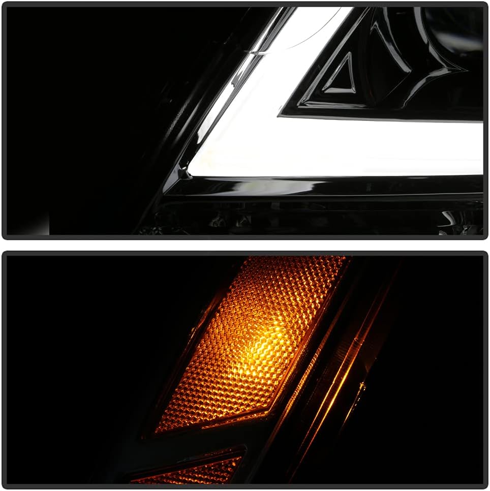 Chrome LED Tube Projector Headlights Pair Set E789