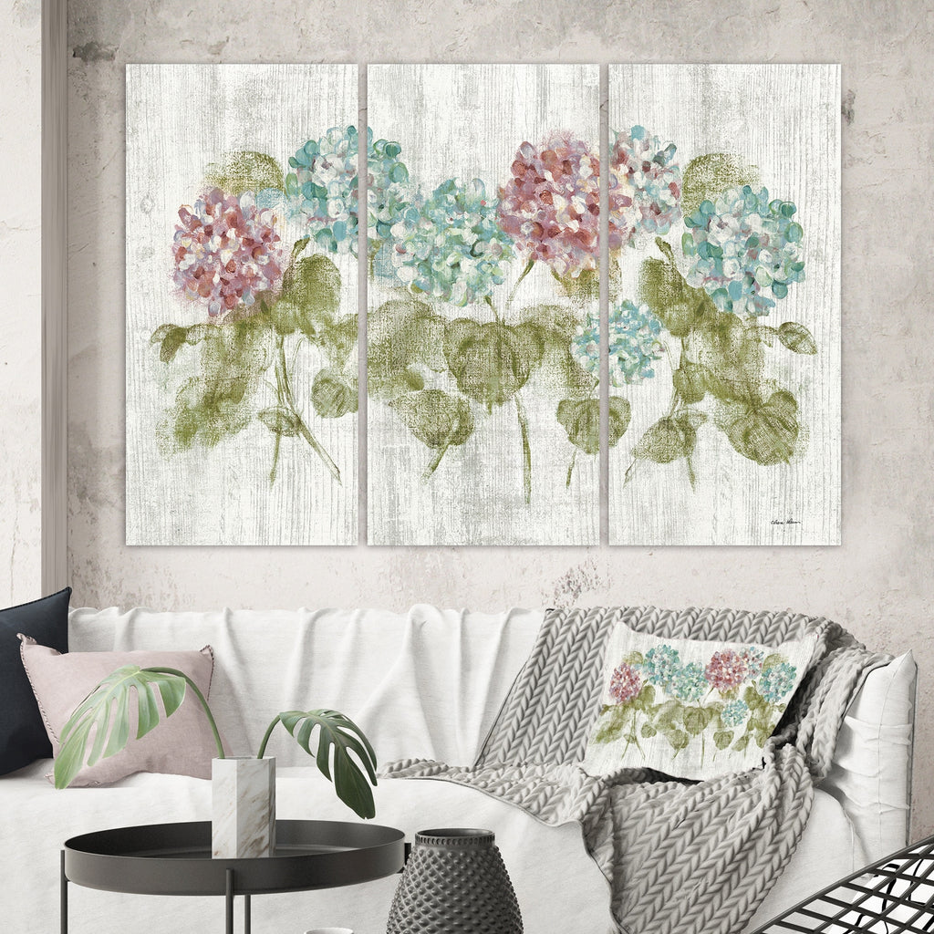 Red and Blue Vibrant Hydrangea Flowers Canvas Artwork Print 3 Panels A544822