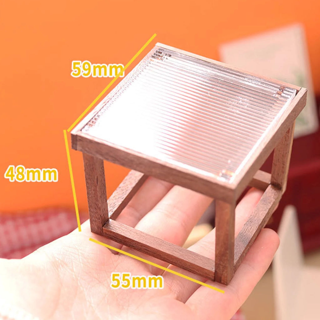 Mini Table Acrylic Black Walnut Wood for 1/12 Doll House T2897
