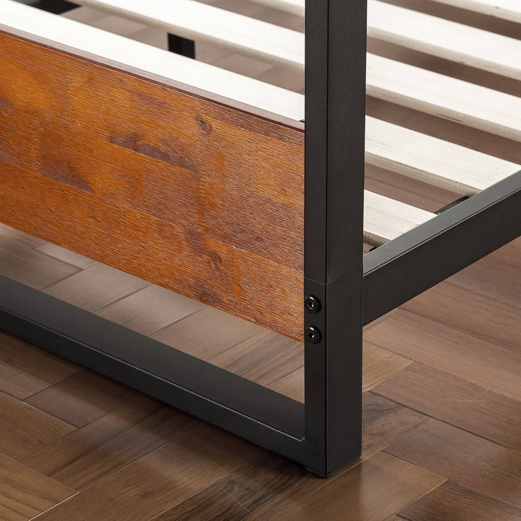Twin Metal and Wood Platform Bed with Headboard and Footboard A81244
