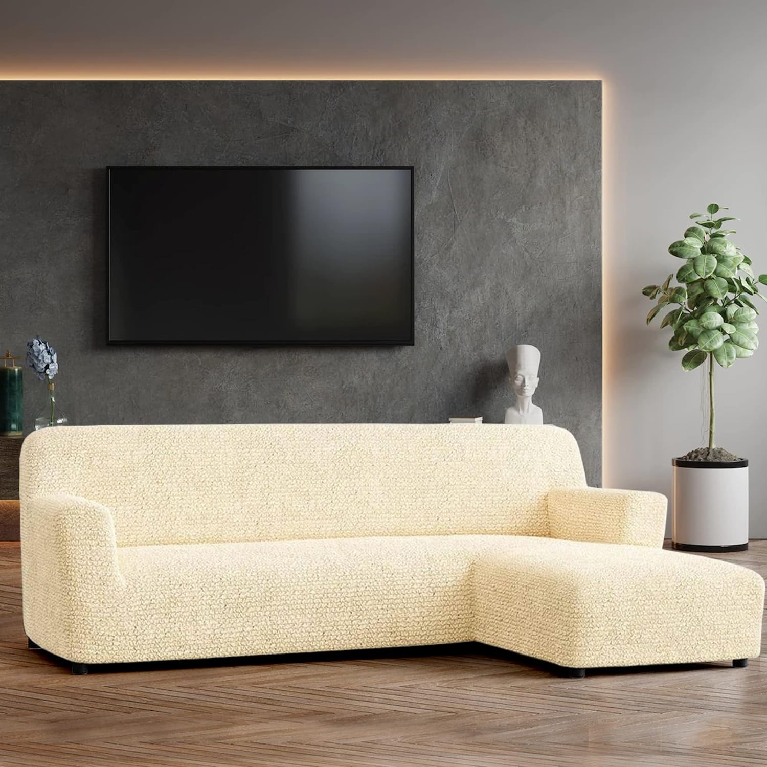 Cream L-Shape Sofa Slipcover C263