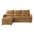 94 in. Wide 2-Piece Reversible Sectional Sofa in Brown Faux Leather with Pull-out Bed and Hidden Storage S267633