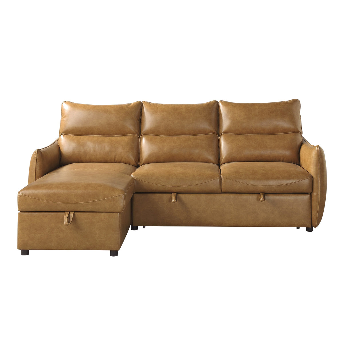 94 in. Wide 2-Piece Reversible Sectional Sofa in Brown Faux Leather with Pull-out Bed and Hidden Storage S267633