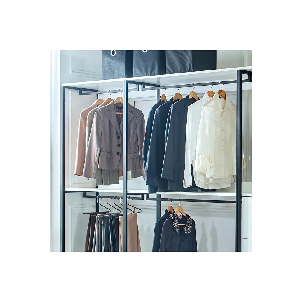 White Freestanding Wood Closet System with Metal Frame S6316