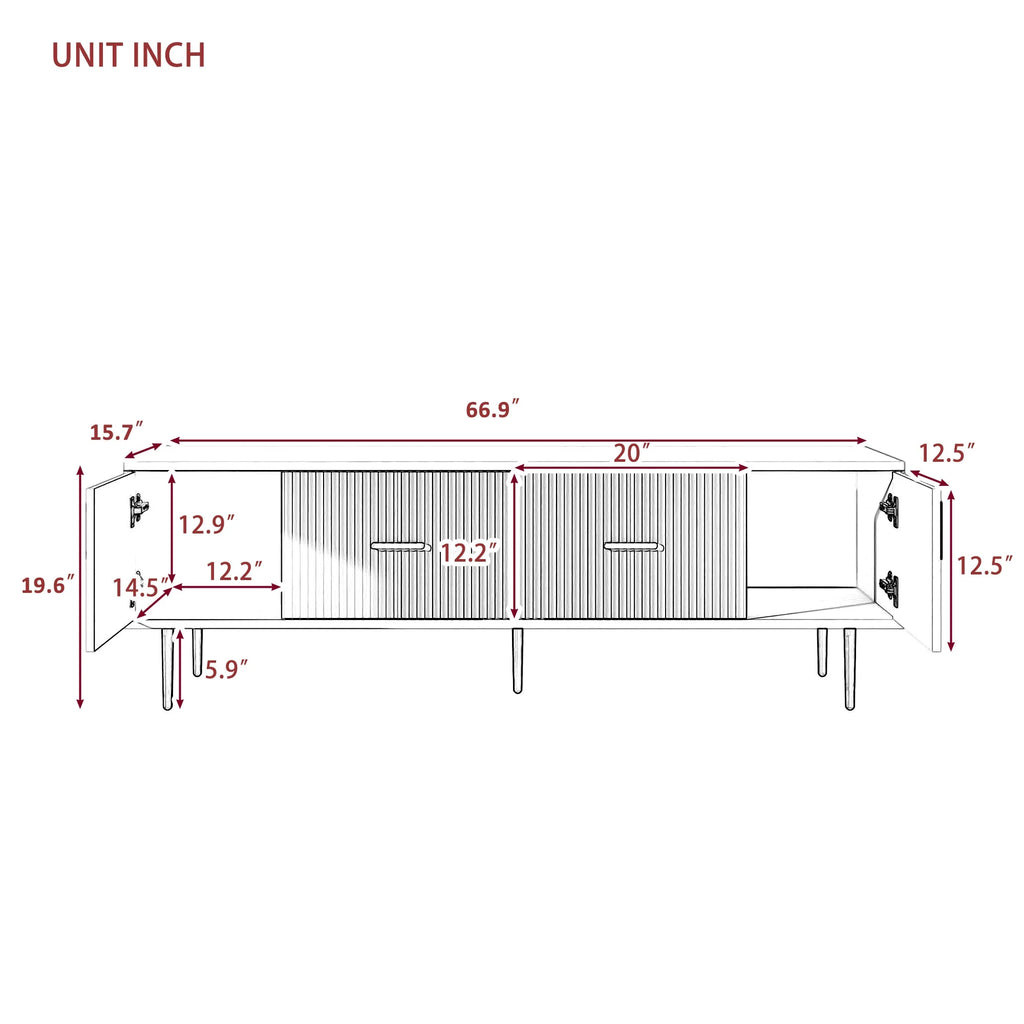 White Wood TV Stand with 5 Champagne Legs U621