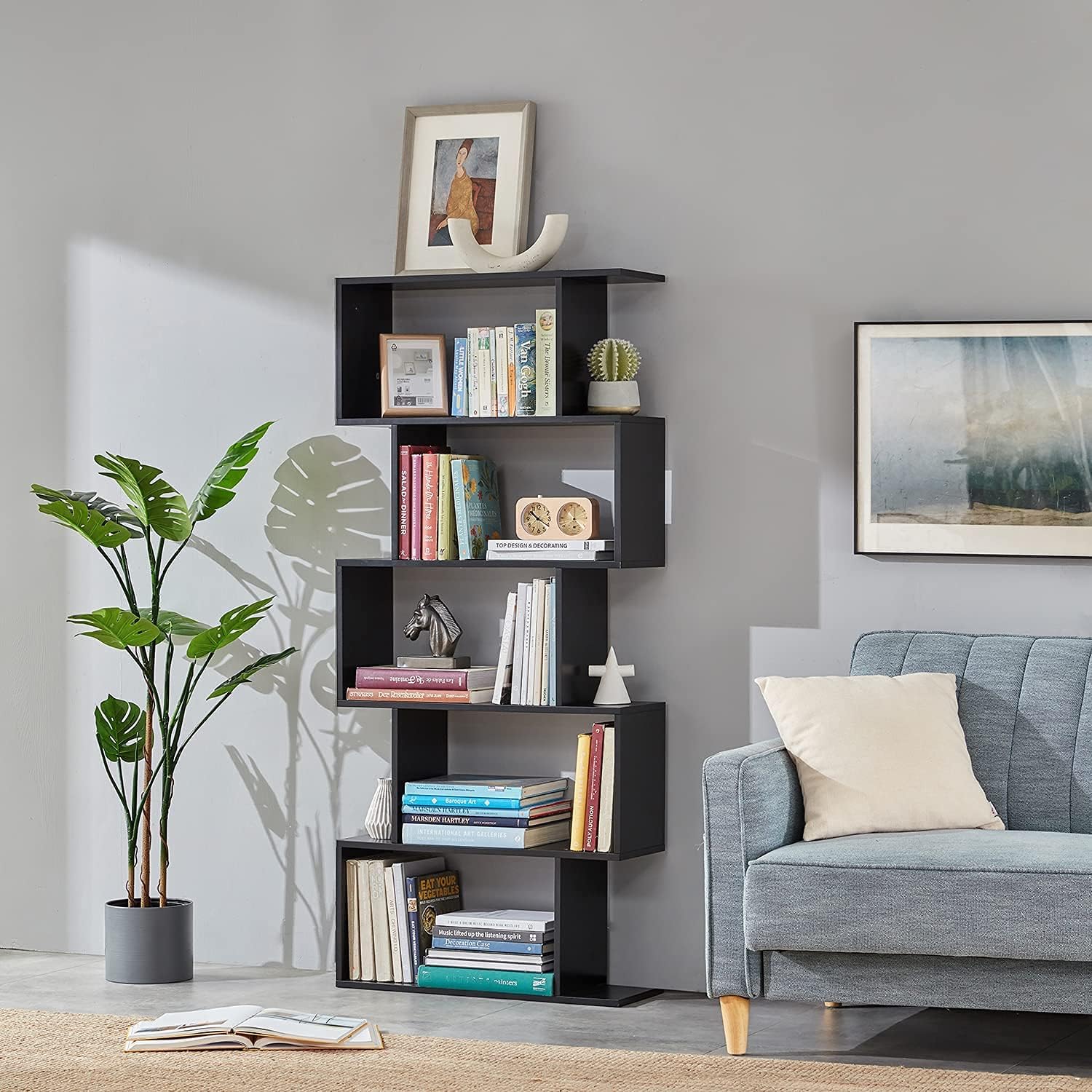 5-Tier Wood Bookcase White (Black) Q761