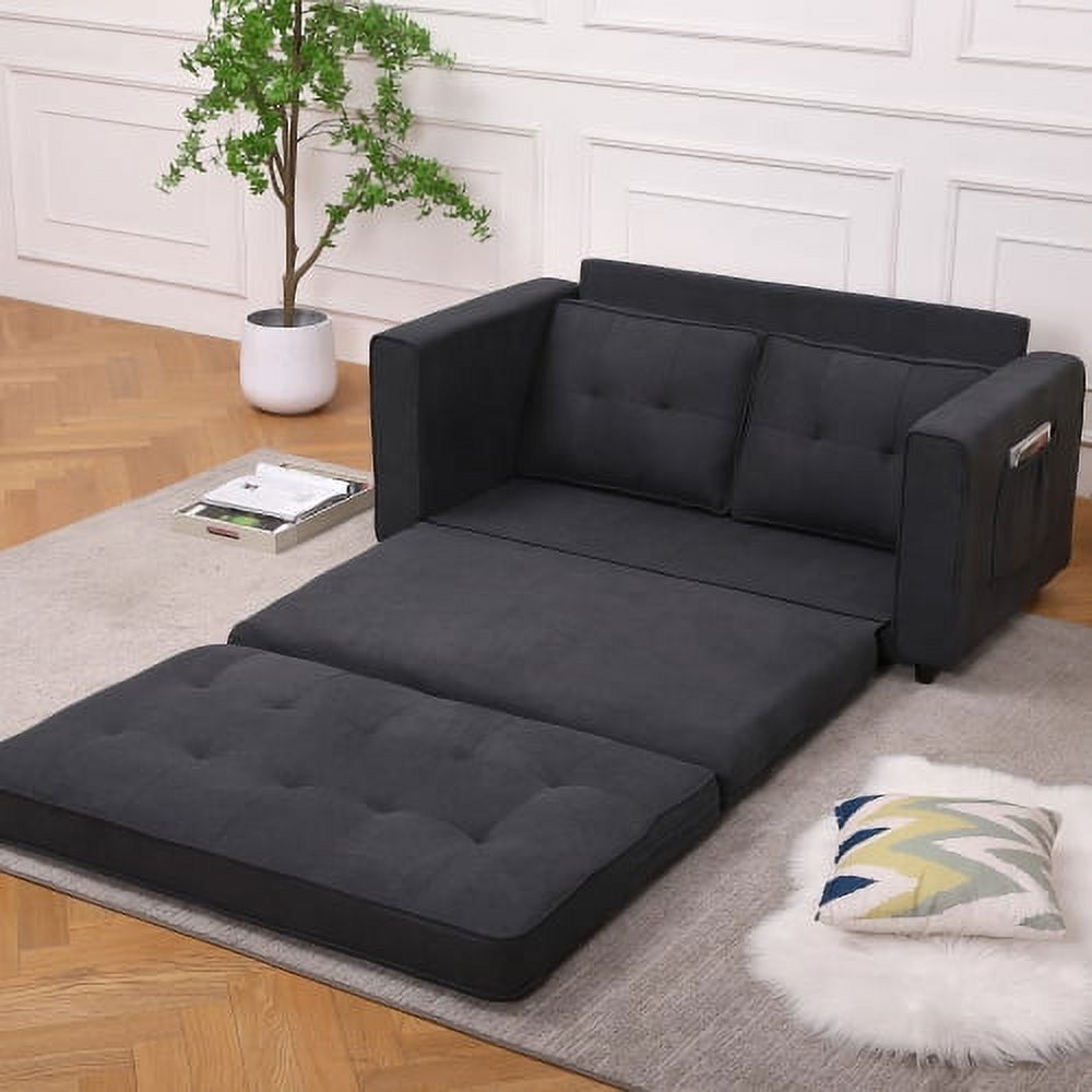 3-in-1 Upholstered Futon Sofa Bed Game Mats, Foldable Pull Out Sleeper Couch Bed, Convertible Floor Game Mats, Dark Gray Y699858