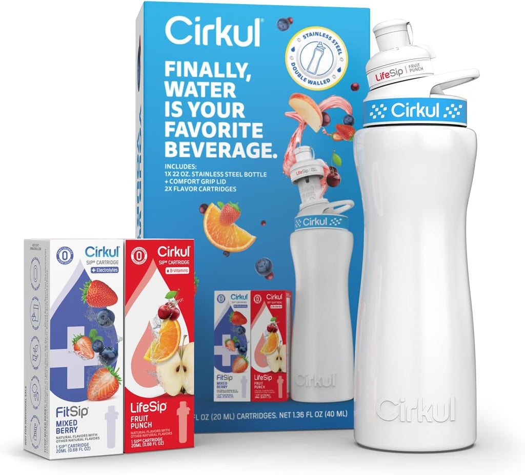 22 oz White Stainless Steel Bottle Starter Kit with Blue Lid E888