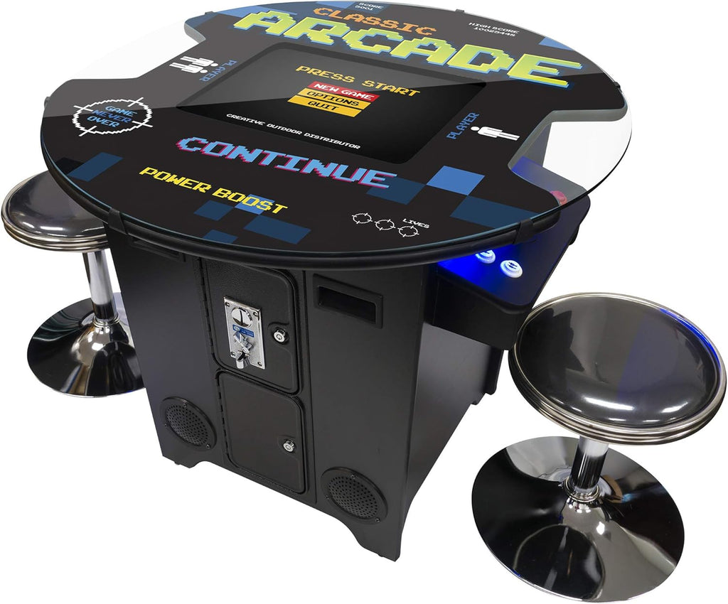 Full Size Cocktail Arcade Table Machine with 22 LCD Screen, Round Glass Top, 2 Player, 412 Games K188