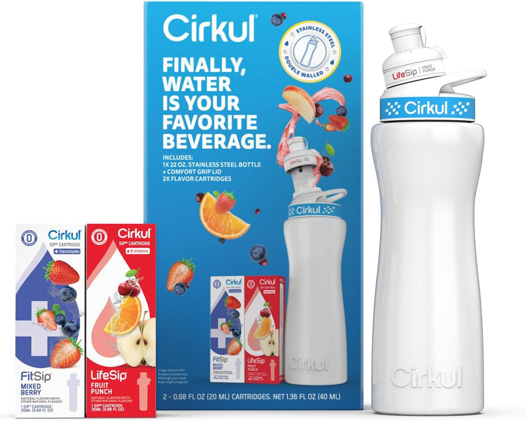 22 oz White Stainless Steel Bottle Starter Kit with Blue Lid E888