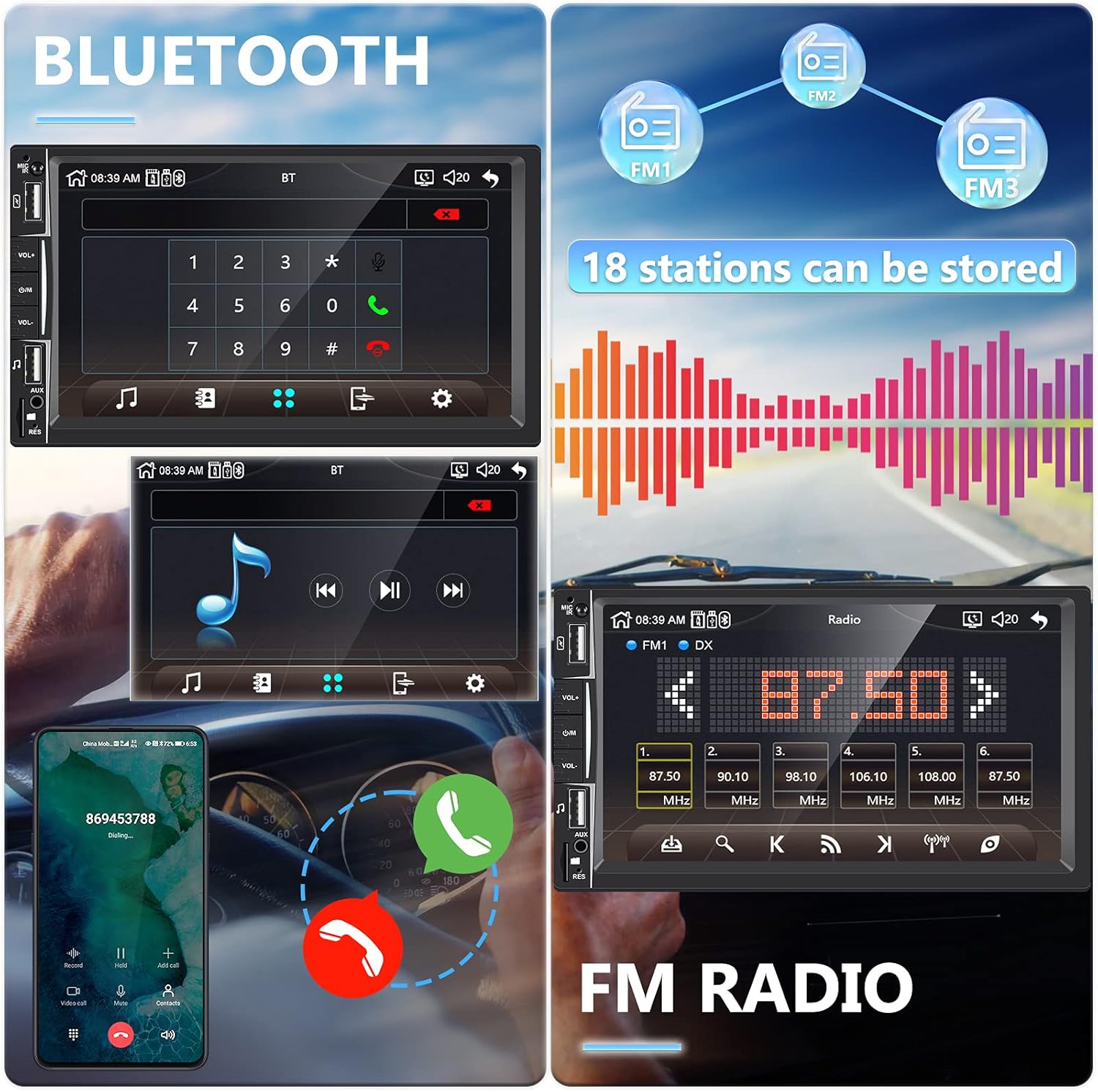 7” Touchscreen Car Stereo with Bluetooth FM Radio Receiver Z240686