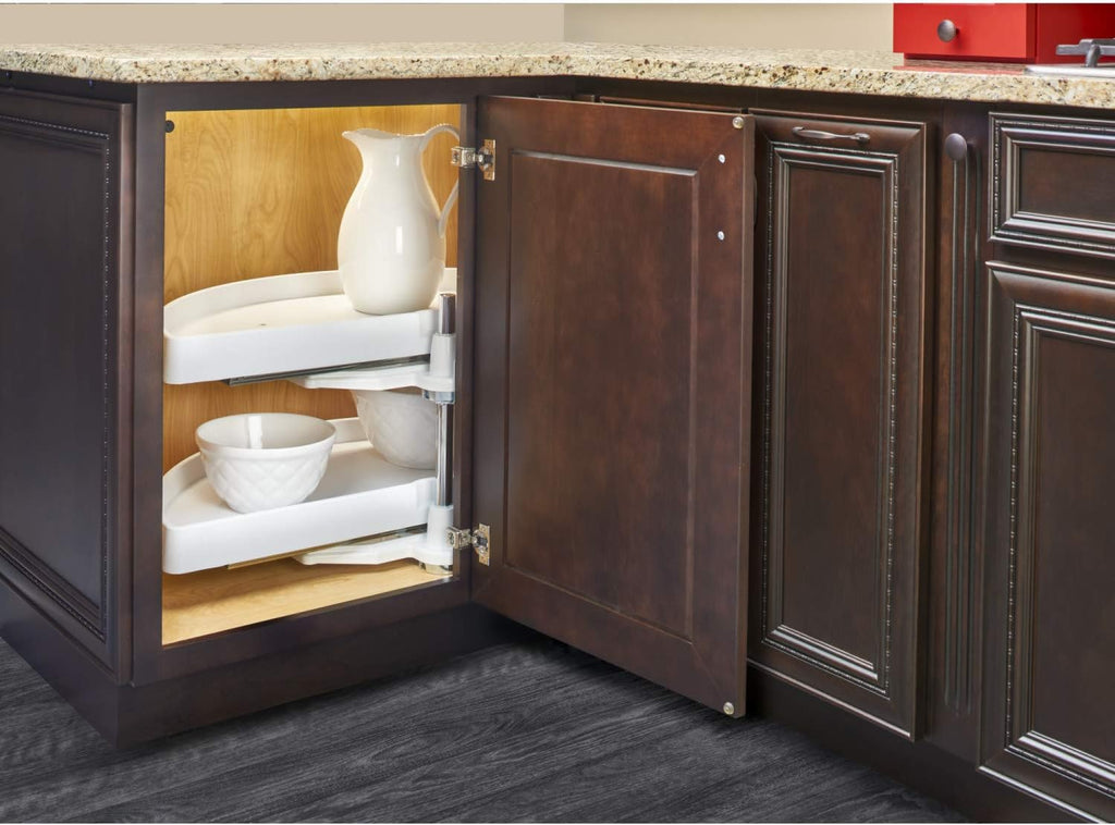 White 31-Inch Polymer 2-Tier Lazy Susan Kitchen Cabinet Organizer K429695