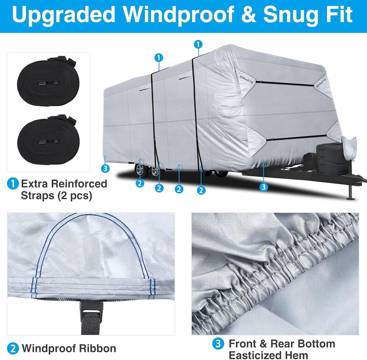 RV Cover Waterproof Travel Trailer Cover Rip-Stop Camper Cover Fits 20'1 - 22' Motorhome E47860
