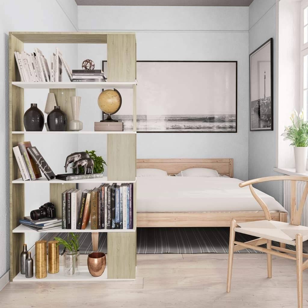 White and Sonoma Oak Book Cabinet Room Divider Chipboard F760686