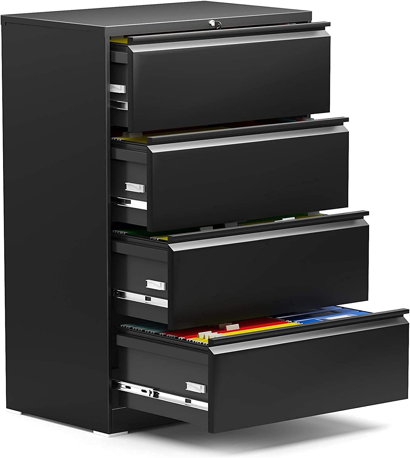 Black Mobile Filing Cabinet 3 Drawer with Lock Wheels N312