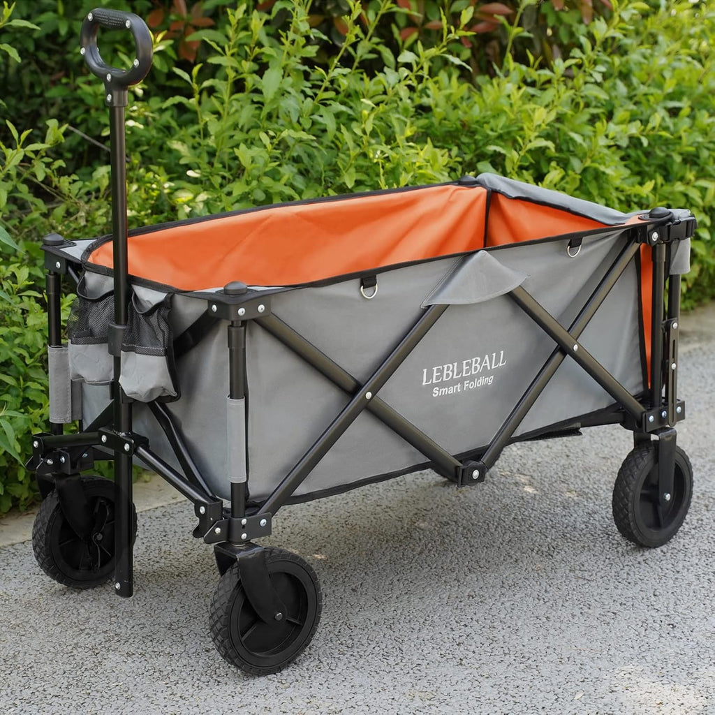 Orange Folding Utility Wagon Cart with 2 Cup Holders and Big Brake Wheels V88088
