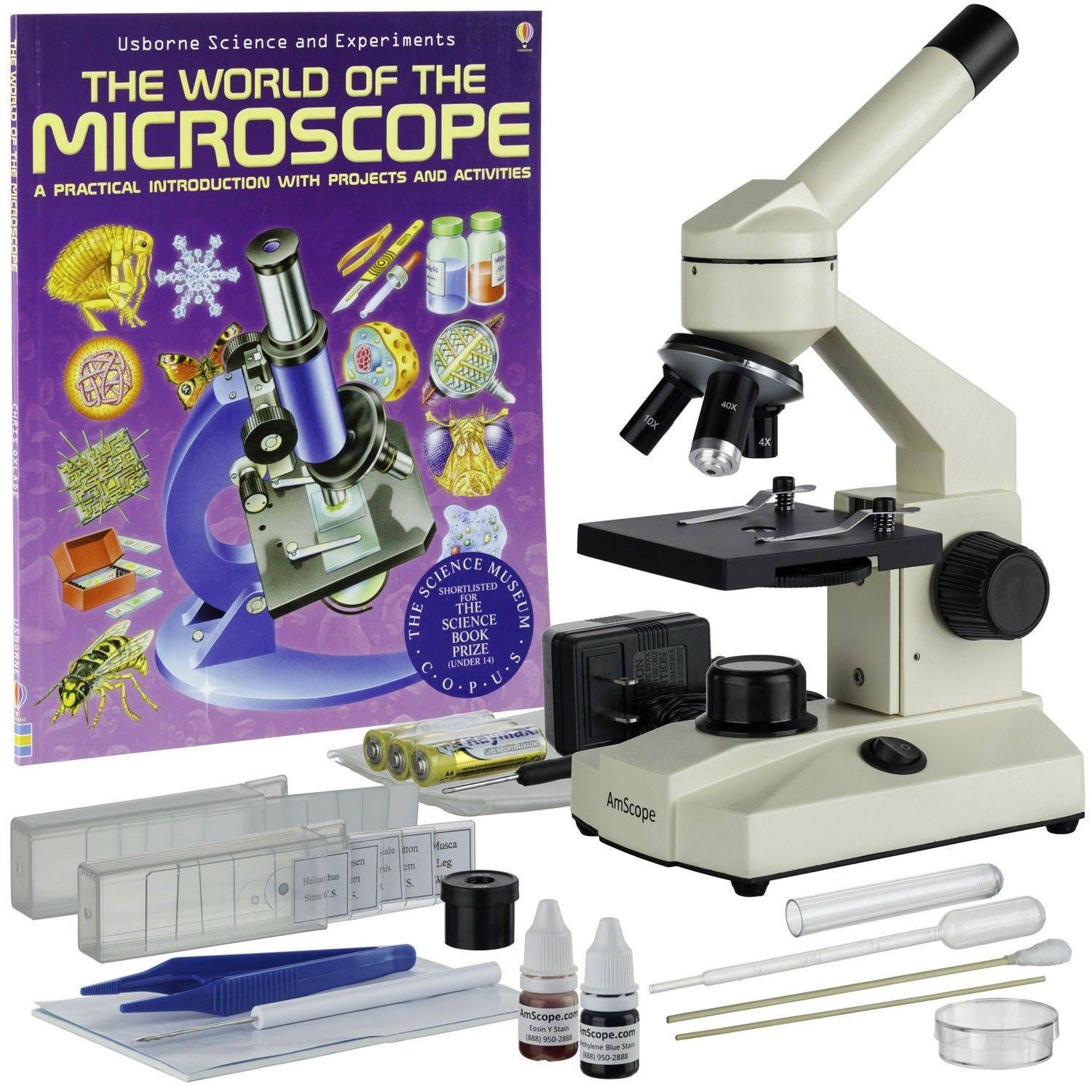40X-1000X Student Biological LED Field Microscope with Slide Preparation Kit T6925