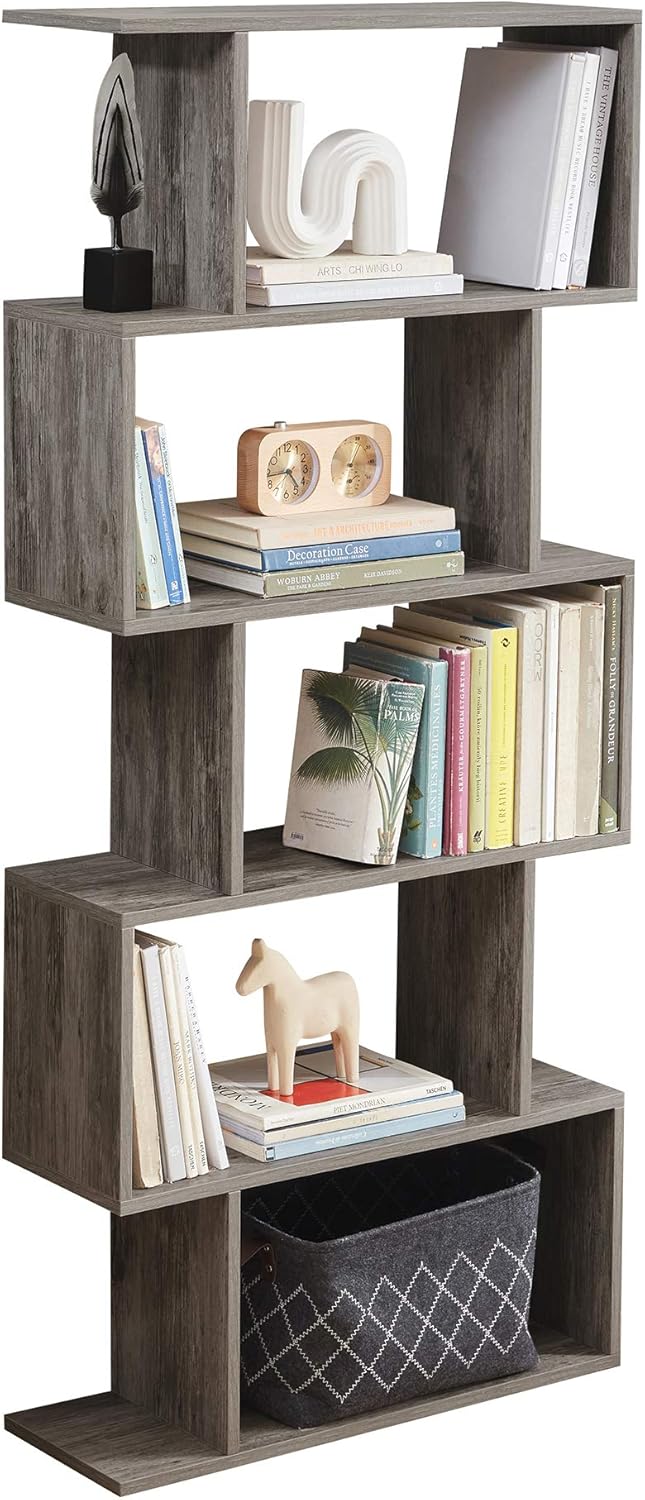 5-Tier Wood Bookcase White (Black) Q761