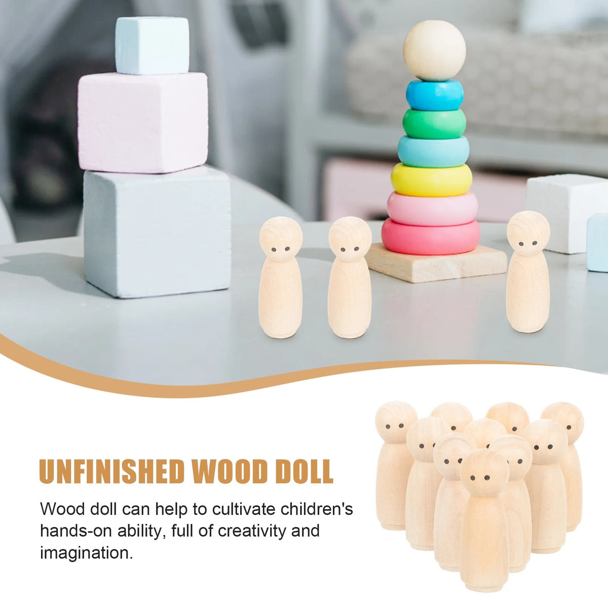 20 Pcs Wooden Peg Dolls DIY Childrens Toys O635