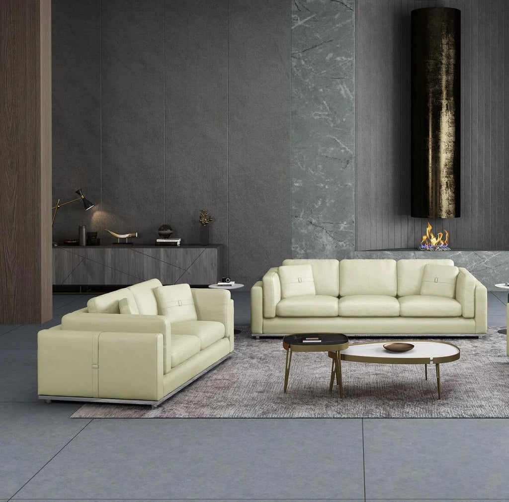 Off White Italian Leather Loveseat O4611