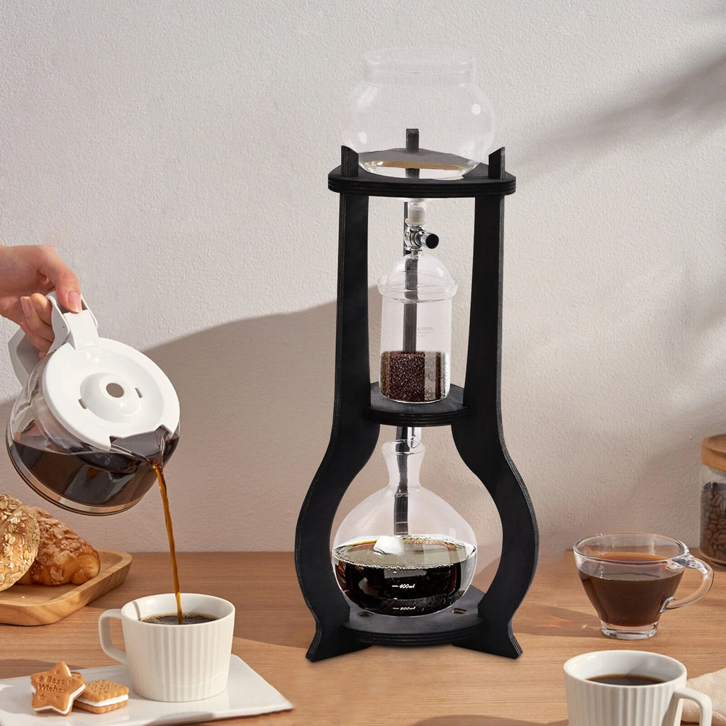 600ml Retro Manual Coffee Dripper Cold Brew Drip Tower Coffee Maker 6-8 Cup Gray W975
