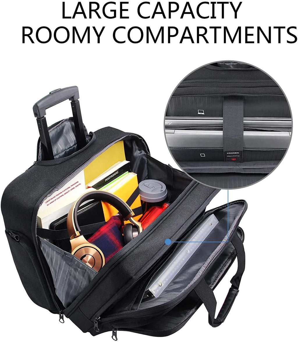Rolling Laptop Bag Briefcase for 17.3" Laptop, Black T235
