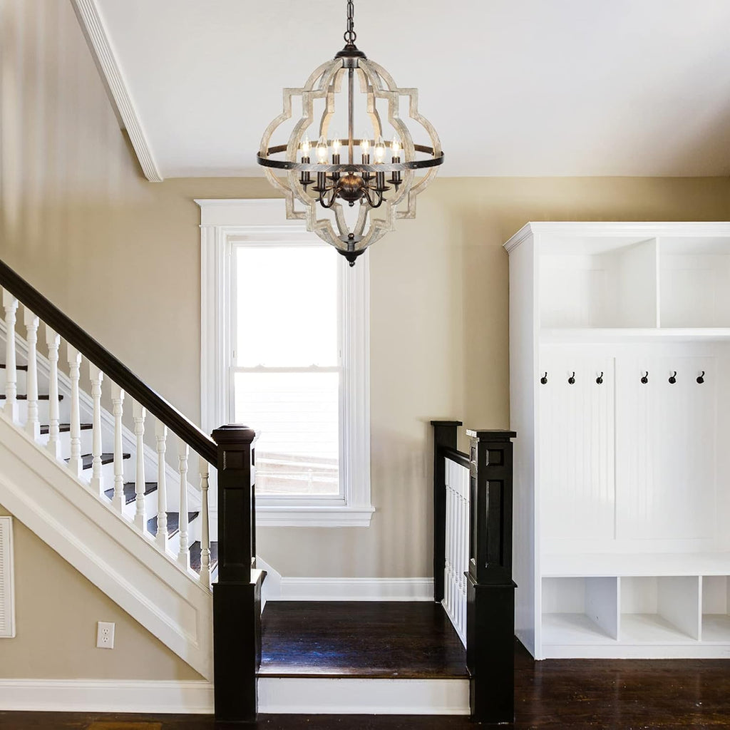 6 Light Farmhouse Chandelier with Globe Light Fixture Y469751