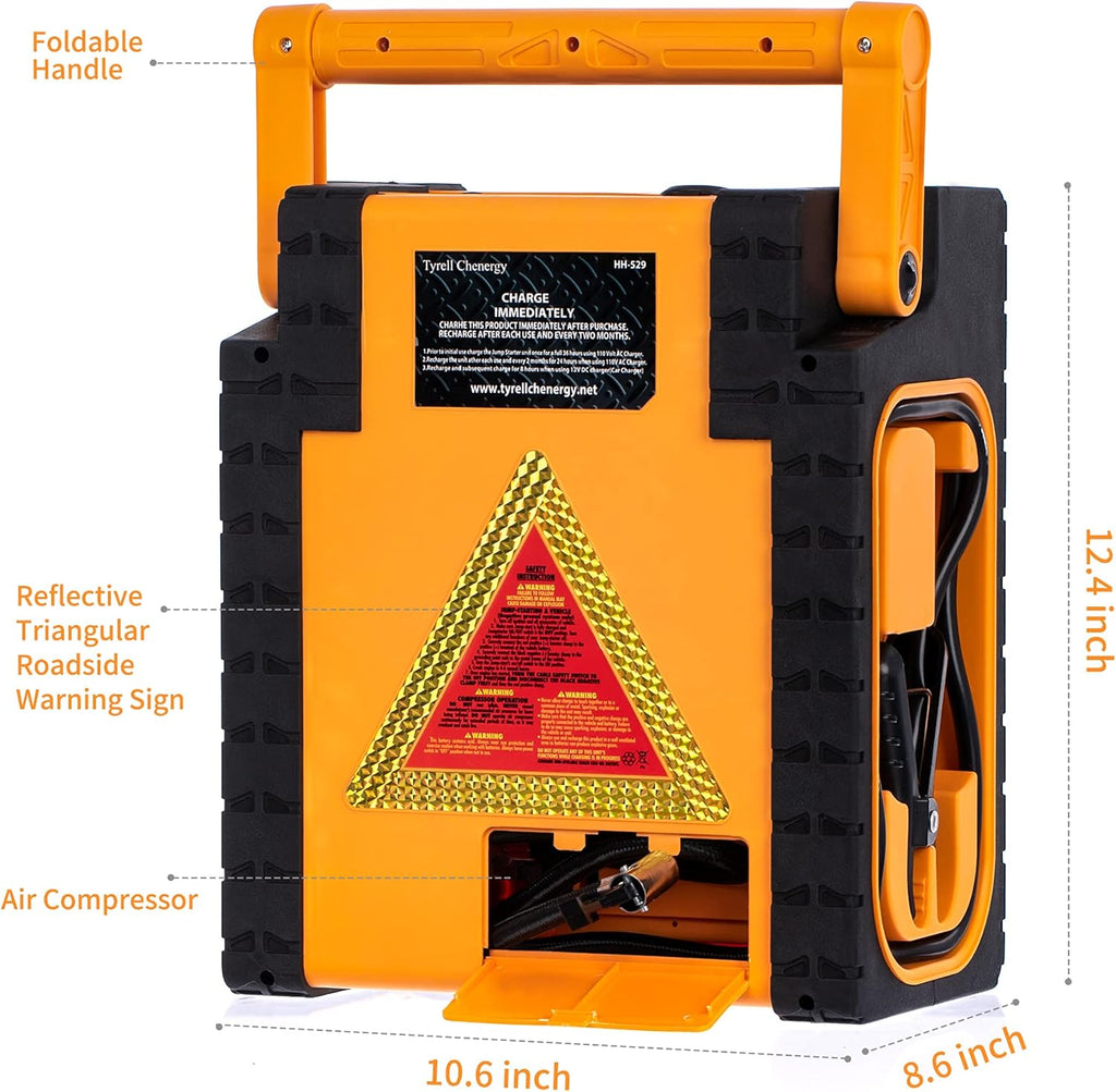 Solar Car Jump Starter 12V 1400 Peak AMPS 8-in-1 Power Station with Digital Air Compressor W397545