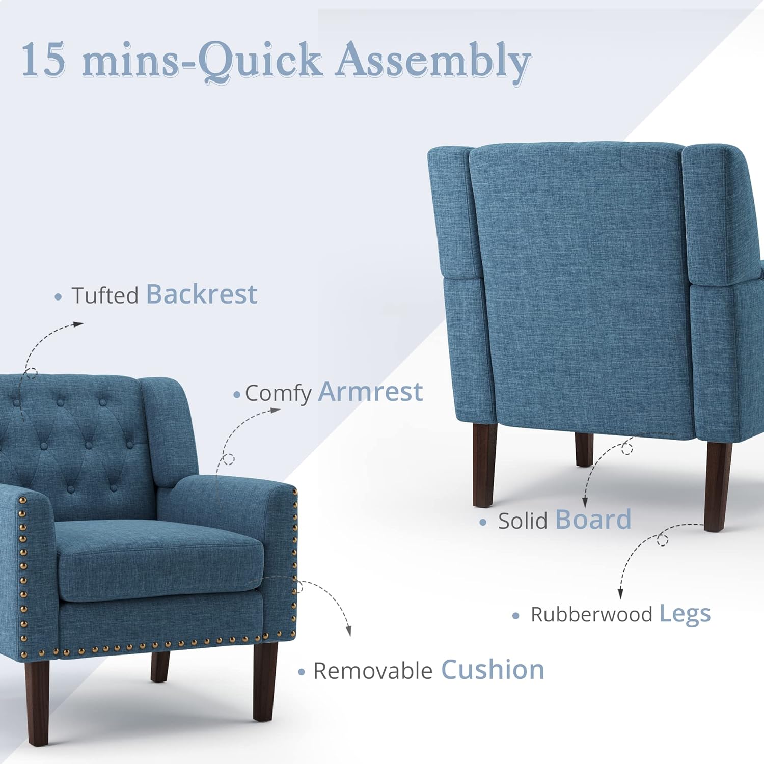 Navy Blue Linen Upholstered Button Tufted Accent Chair Z8531