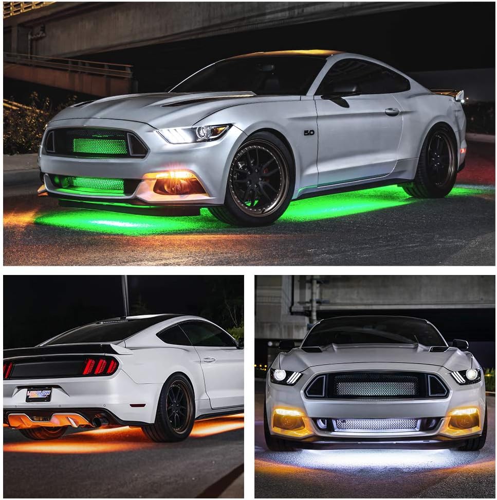 4pc Bluetooth LED Underbody Underglow Kit with Interior Footwell Accent Lighting S13443