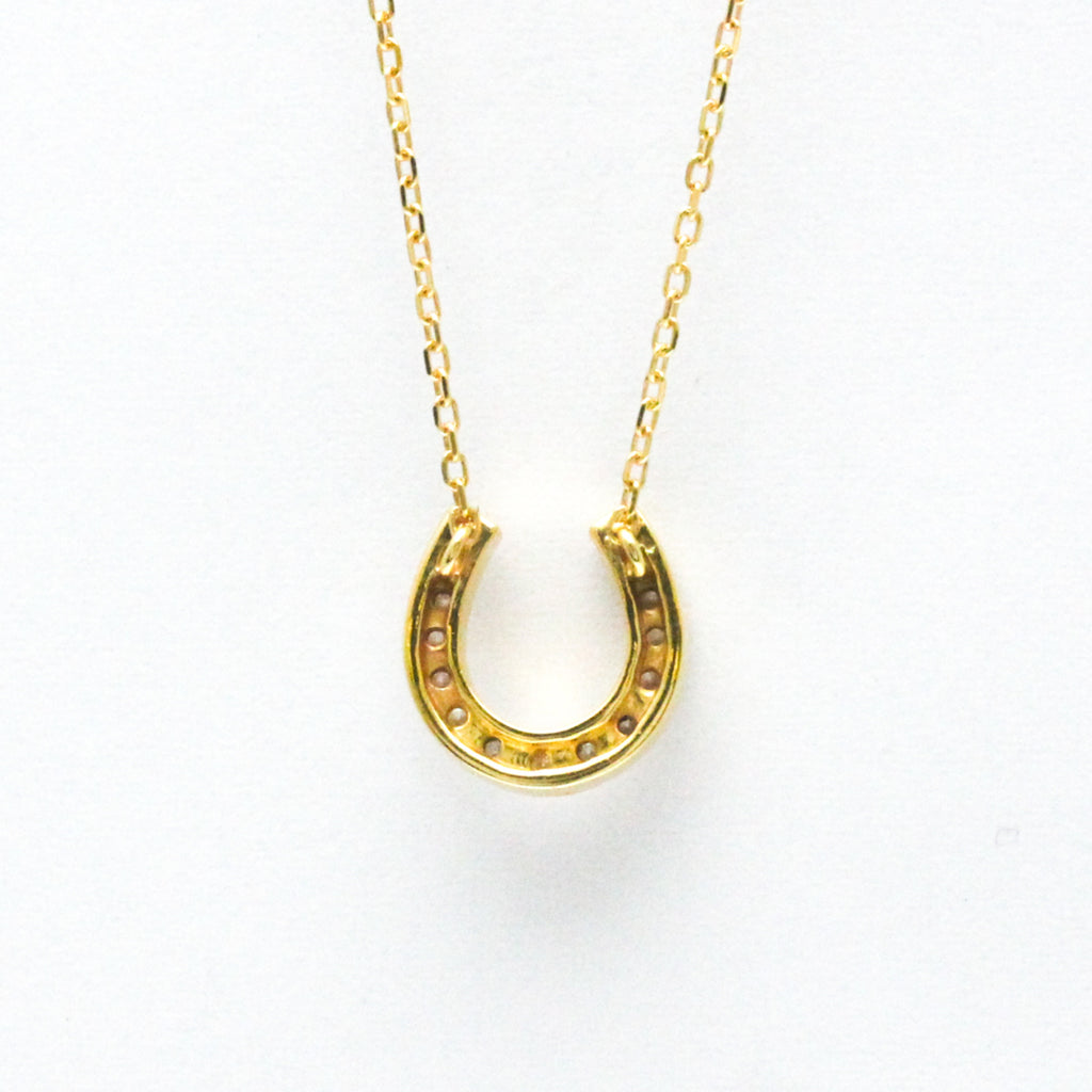 18K Yellow Gold Horseshoe Diamond Pendant Necklace Z160
