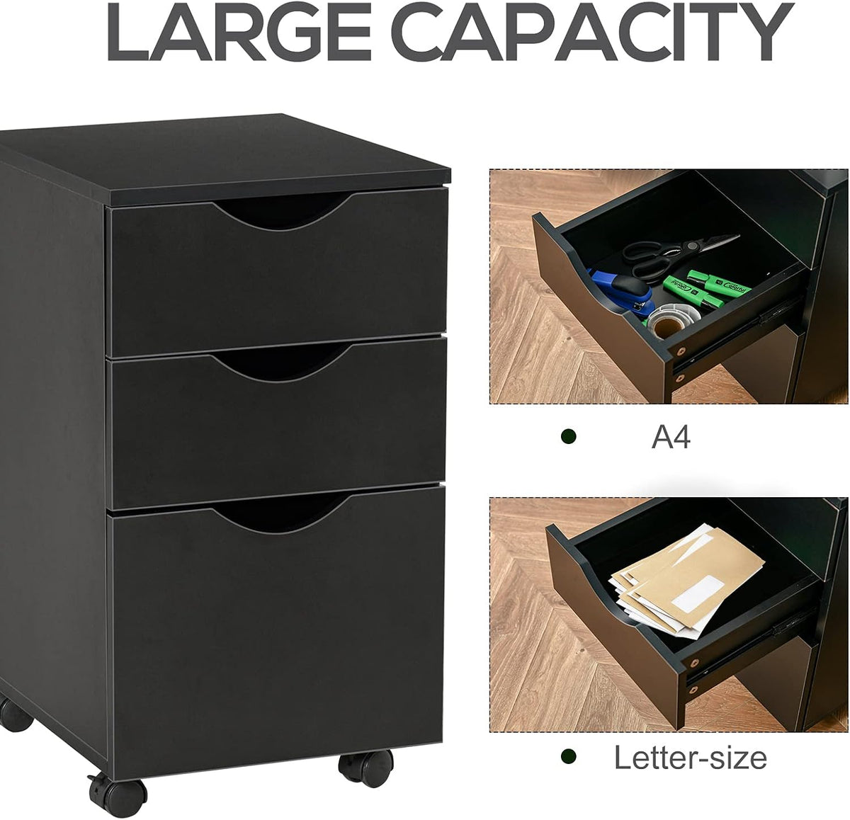 Black 3 Drawer Rolling File Cabinet V56533