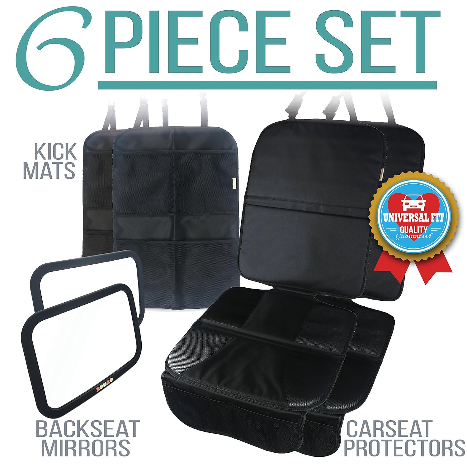 Double Baby Car Bundle - Car Seat Protector Cover, Baby Car Mirror, Kick Mat Organizer J57277