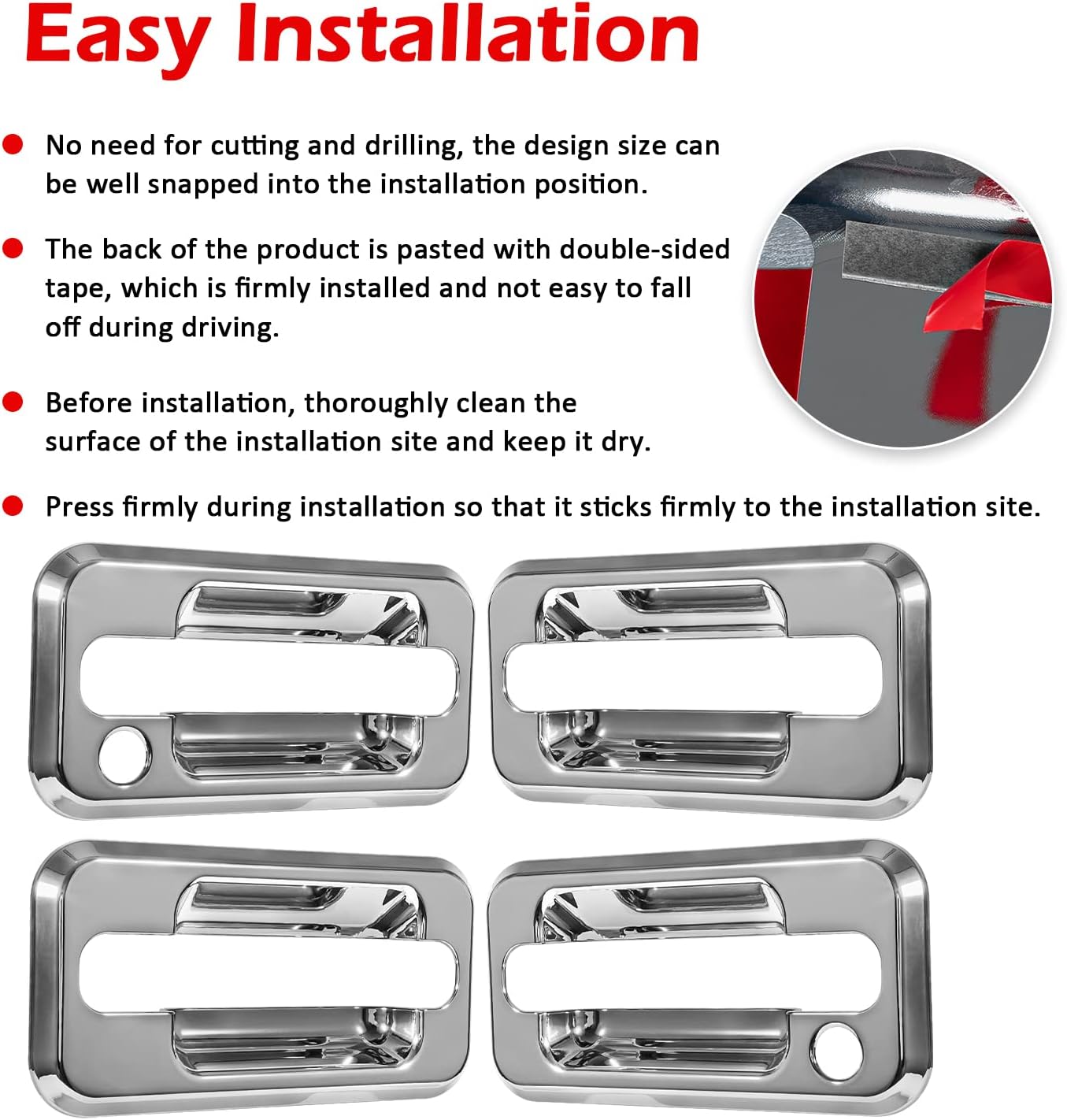 Chrome Door Handle Cover Trims Bezel with Key Hole Pack of 2 C6540