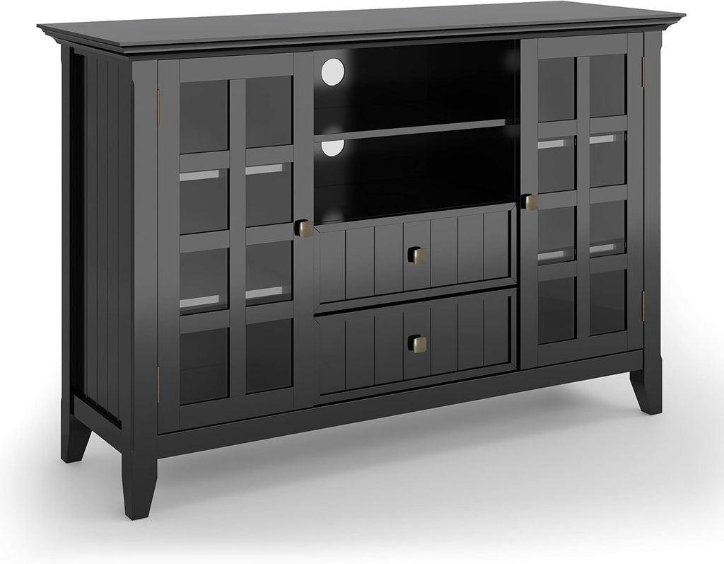 Black Solid Wood TV Media Stand with Storage Shelves and Cabinets T3629