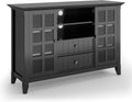 Black Solid Wood TV Media Stand with Storage Shelves and Cabinets T3629