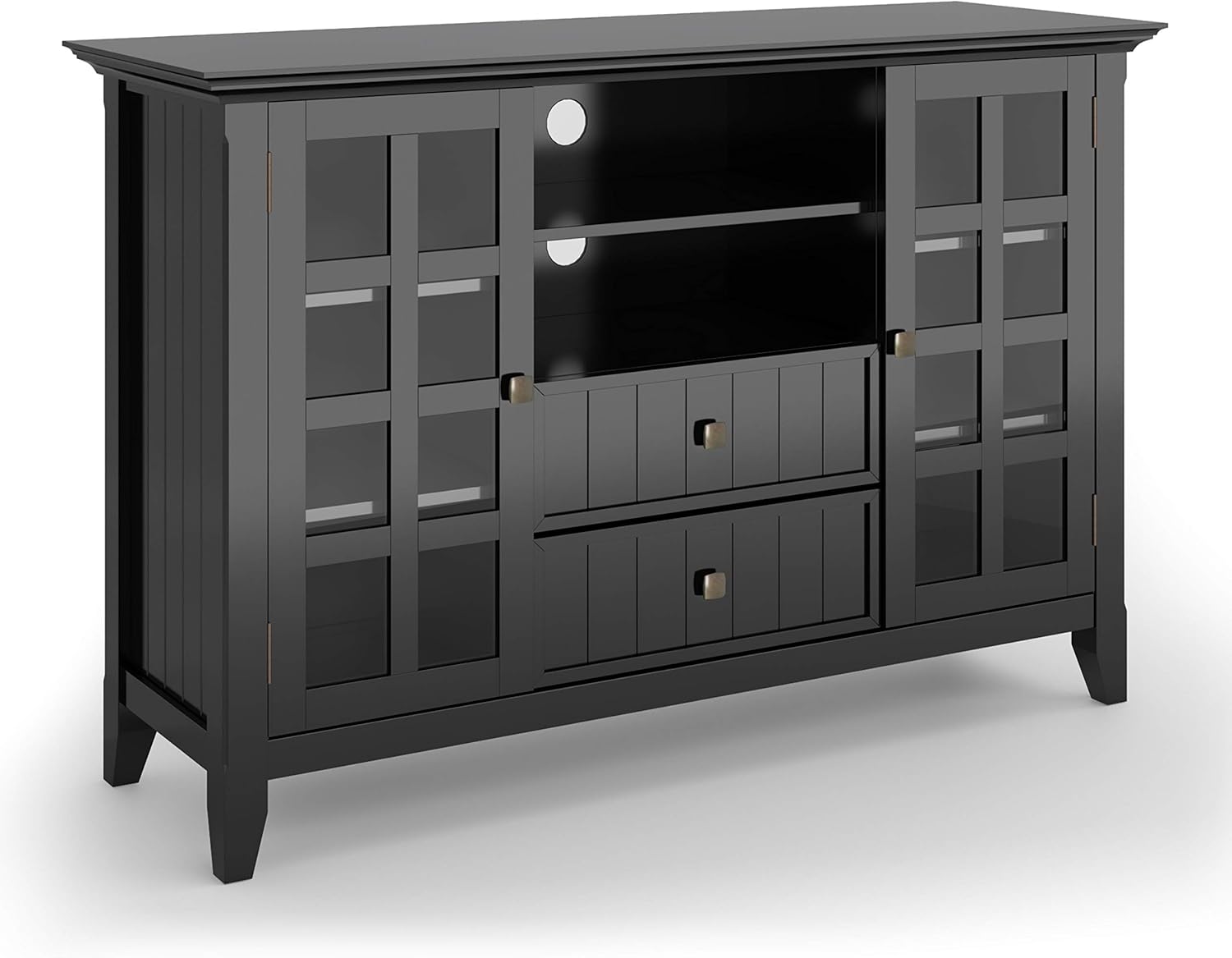 Black Solid Wood TV Media Stand with Storage Shelves and Cabinets T3629